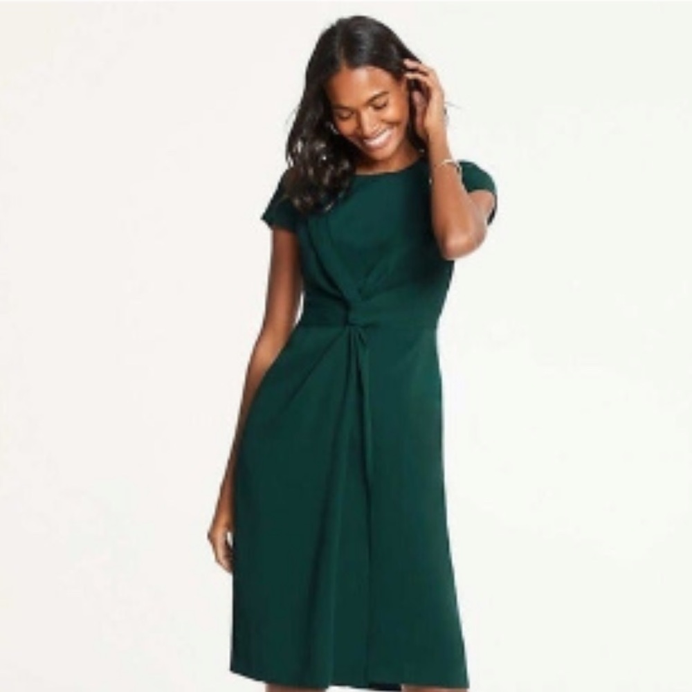 Ann Taylor Green Twist Front Midi Sheath Dress ( 4 )